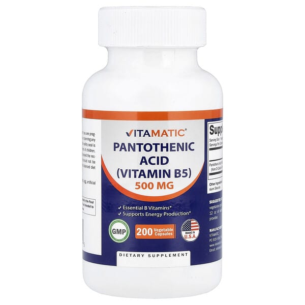 Vitamatic, Pantothenic Acid, 500 mg, 200 Vegetable Capsules
