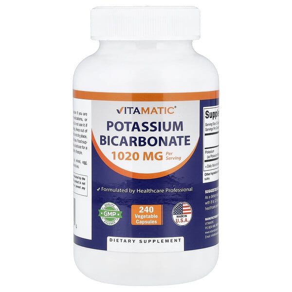 Vitamatic, Potassium Bicarbonate, 240 Vegetable Capsules (510 mg per Capsule)