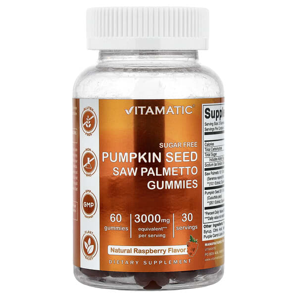 Vitamatic, Pumpkin Seed, Saw Palmetto Gummies, Natural Raspberry, 60 Gummies