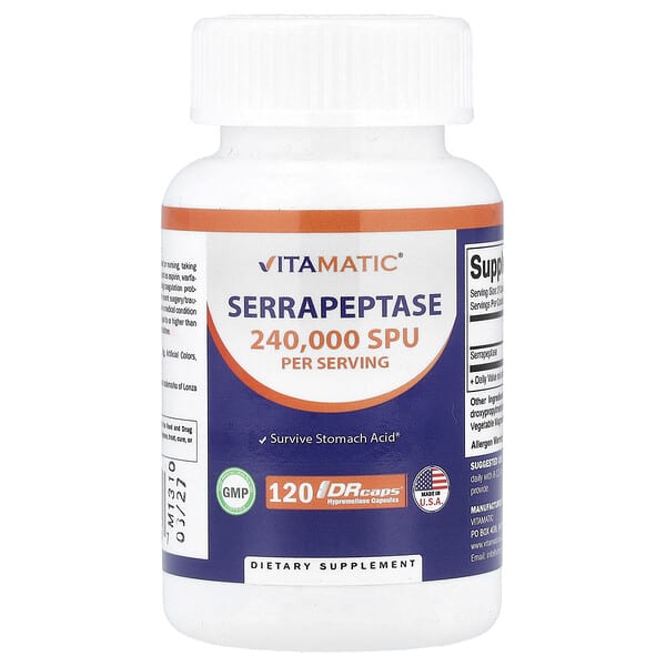 Vitamatic, Serrapeptase, 120 DRcaps® Hypromellose Capsules (120,000 SPU per Capsule)