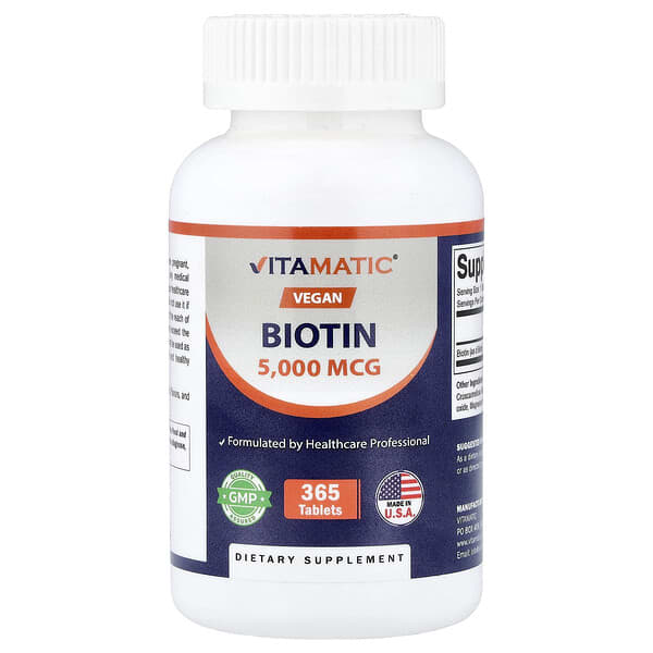 Vitamatic, Vegan Biotin, 5,000 mcg, 365 Tablets