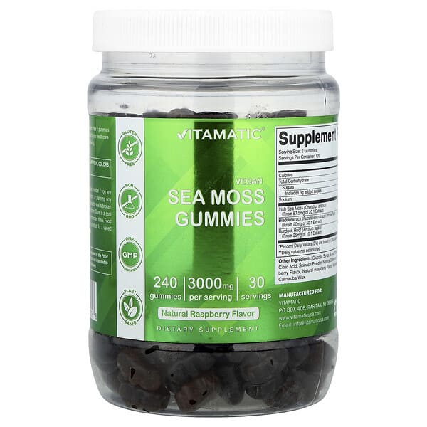 Vitamatic, Vegan Sea Moss Gummies, Natural Raspberry, 240 Gummies 4 Vitamatic, Vegan Sea Moss Gummies, Natural Raspberry, 240 Gummies