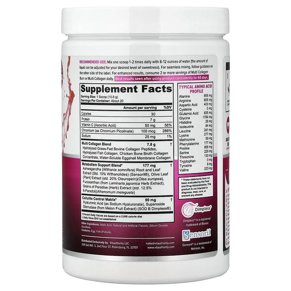Alternative view of Vitauthority, Multi Collagen Burn, Strawberry Lemonade, 7.62 oz (216 g)