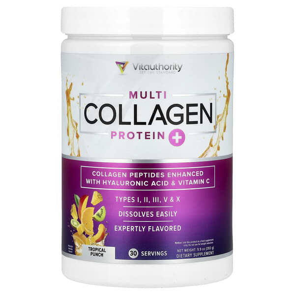 Vitauthority, Multi Collagen Protein+, Tropical Punch, 9.9 oz (282 g)