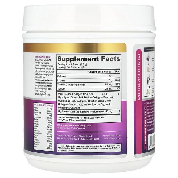 Alternative view of Vitauthority, Multi Collagen Protein+, Unflavored, 16.52 oz (468 g)