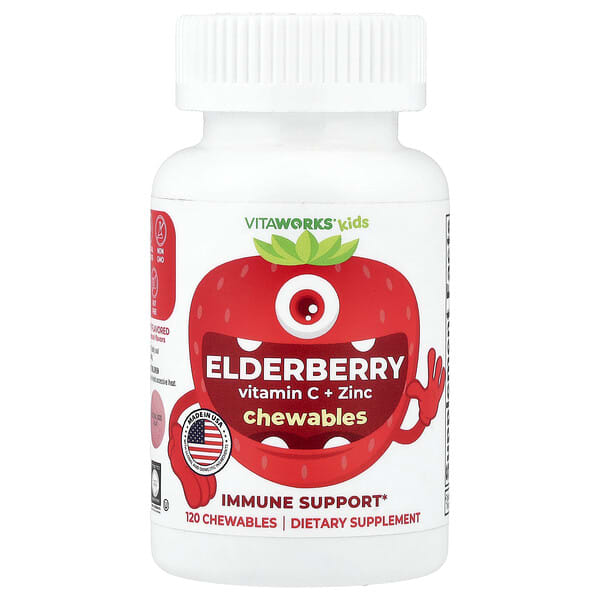 VitaWorks, Kids, Elderberry, Vitamin C + Zinc, Mixed Berry, 120 Chewables