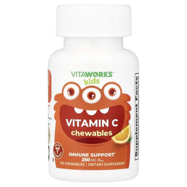 VitaWorks, Kids, Vitamin C Chewables, Sour Orange, 120 Chewables (125 mg per Chewable)