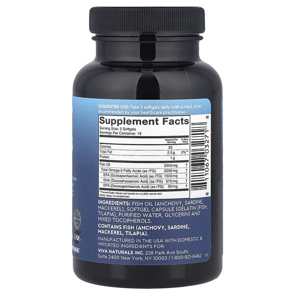 Alternative view of Viva Naturals, Omega-3 Fish Oil, Triple-Strength, 30 Softgels (1,250 mg per Softgel)