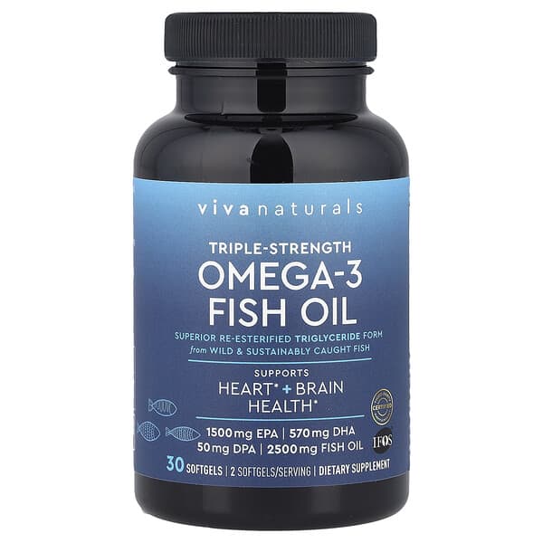 Viva Naturals, Omega-3 Fish Oil, Triple-Strength, 30 Softgels (1,250 mg per Softgel)