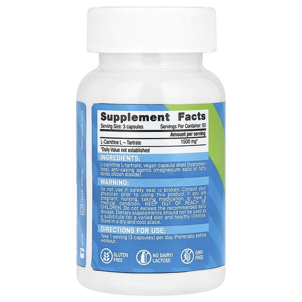 Alternative view of VPLab, L-Carnitine, 90 Capsules (500 mg per Capsule)