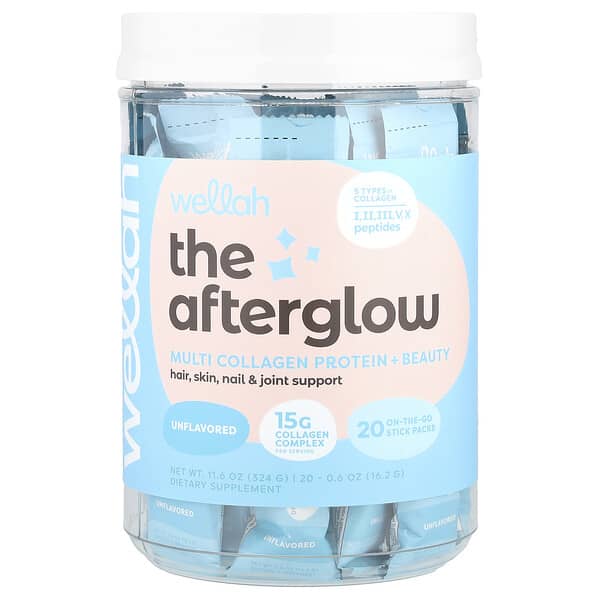 Wellah, The Afterglow, Multi Collagen Protein + Beauty, Unflavored, 20 Stick Packs, 0.6 oz (16.2 g) Each