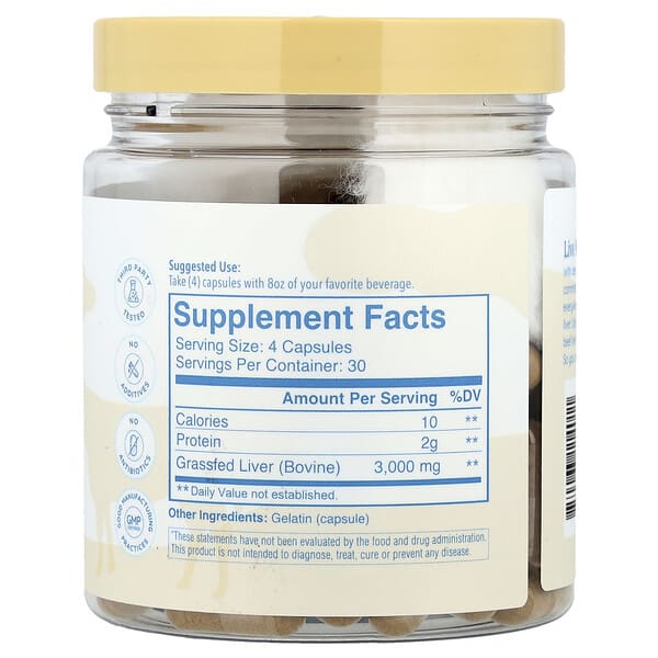 Alternative view of Wondercow, Grass Fed Beef Liver, 120 Capsules