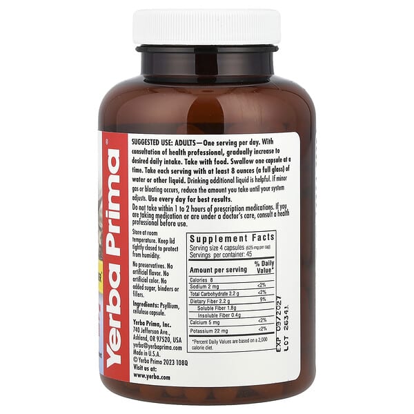 Alternative view of Yerba Prima, Psyllium Husks Veg Caps, 180 Capsules