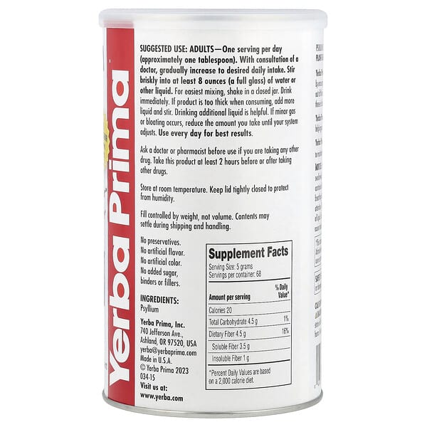 Alternative view of Yerba Prima, Psyllium Whole Husks, Colon Cleanser, 12 oz (340 g)