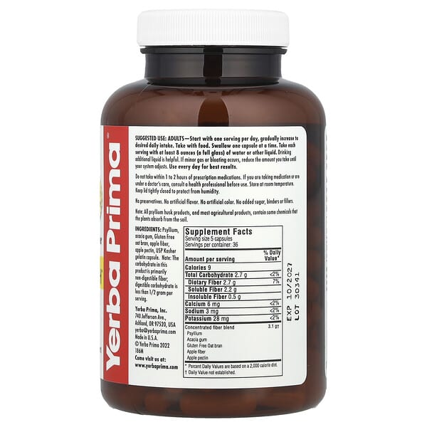 Alternative view of Yerba Prima, Soluble Fiber Caps, 180 Capsules