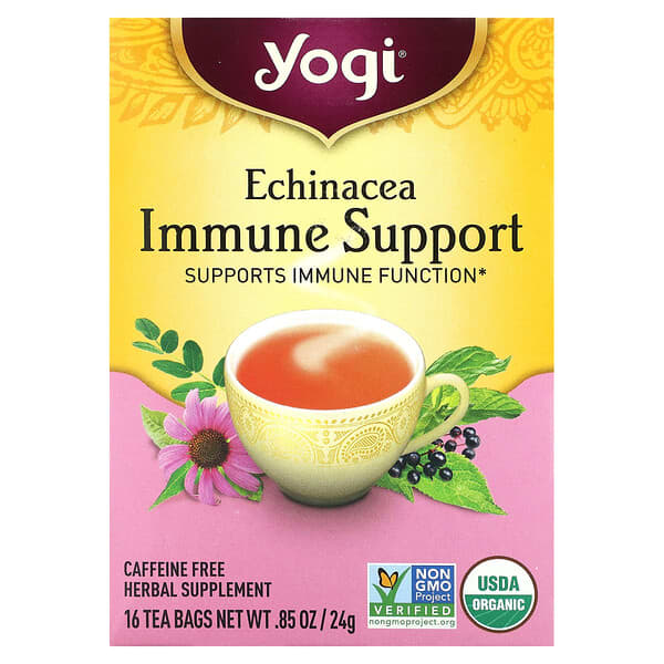 Yogi Tea, Immune Support, Echinacea, Caffeine Free, 16 Tea Bags, 0.85 oz (24 g)