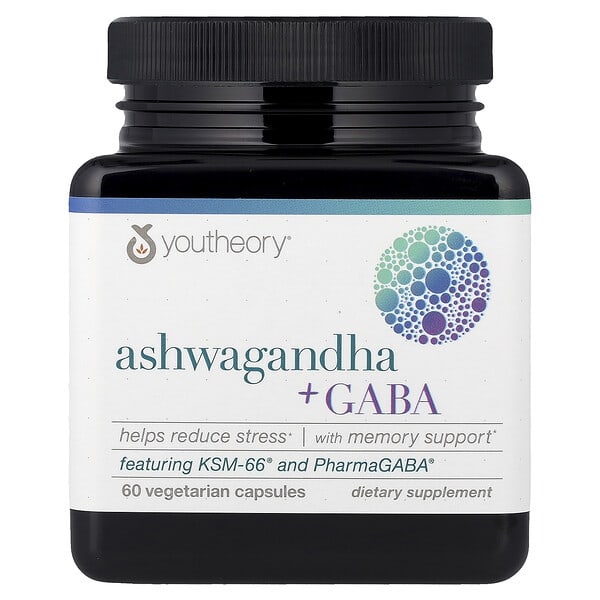 Youtheory, Ashwagandha + GABA,  60 Vegetarian Capsules