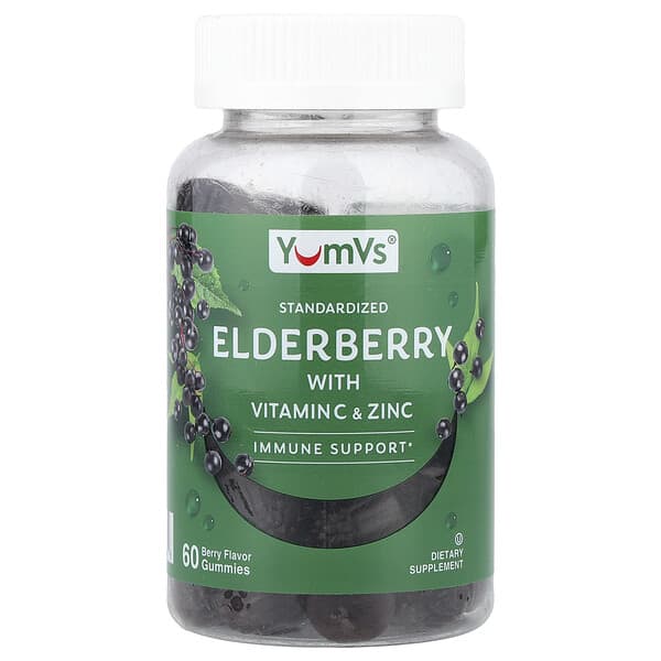 YumVs, Elderberry With Vitamin C & Zinc Gummies, Berry, 60 Gummies