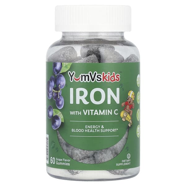 YumVs, Iron with Vitamin C Gummies, Grape, 60 Gummies