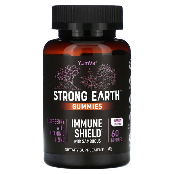 YumVs, Strong Earth Gummies, Immune Shield with Sambucus, Berry, 60 Gummies