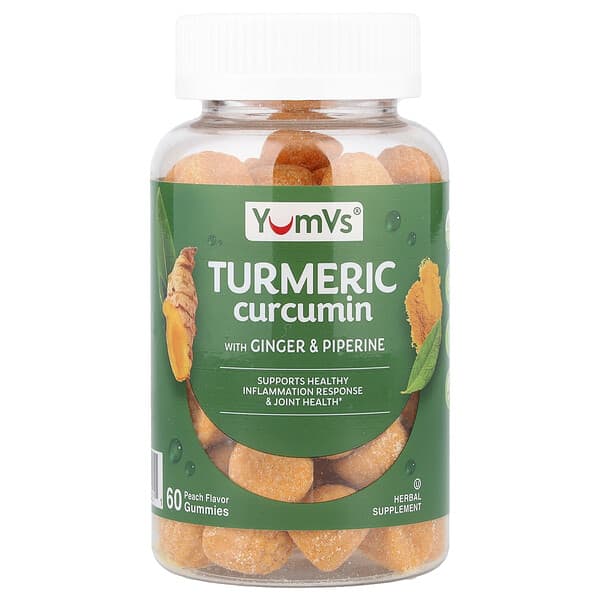 YumVs, Turmeric Curcumin With Ginger & Piperine Gummies, Peach, 60 Gummies