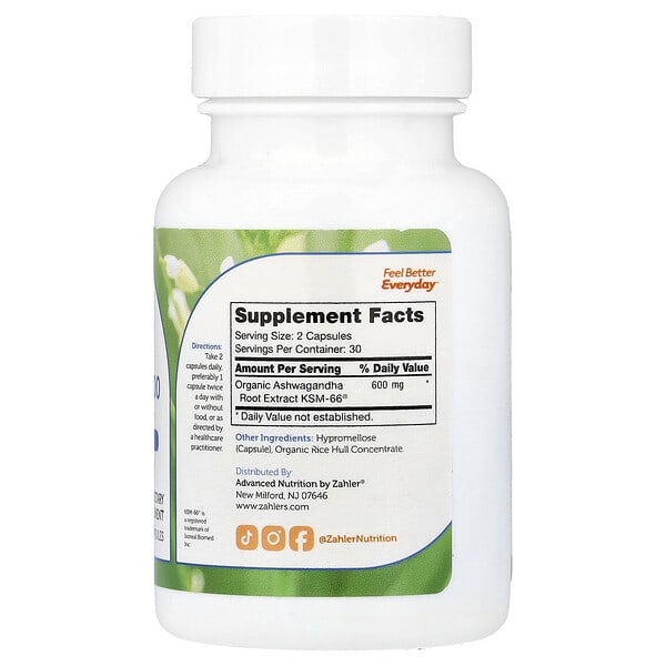 Alternative view of Zahler, Ashwagandha 600, Clinically Validated Dose, Supports Mental Energy & Relaxation, 60 Capsules (300 mg per Capsule)