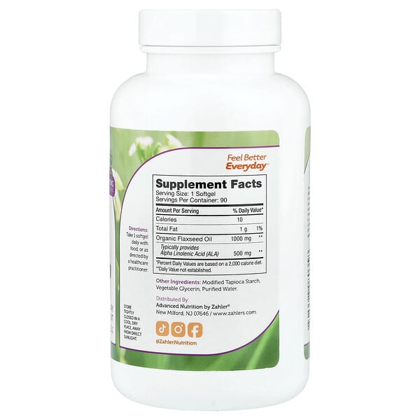 Alternative view of Zahler, Flaxseed Oil, 1,000 mg, 90 Softgels