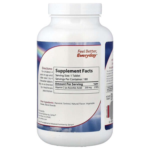 Alternative view of Zahler, Junior C™, Advanced Chewable Vitamin C, Natural Orange, 250 mg, 180 Chewable Tablets