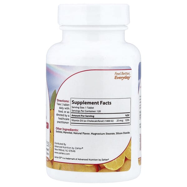 Alternative view of Zahler, Junior D3™, Children's Vitamin D3 Formula, Orange, 25 mcg (1,000 IU), 120 Chewable Tablets