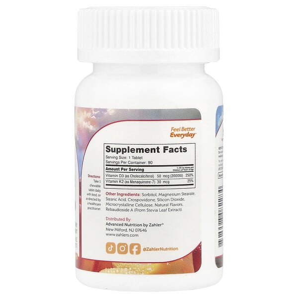 Alternative view of Zahler, Junior D3 & K2, Peach Apricot , 90 Chewable Tablets