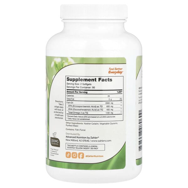Alternative view of Zahler, Omega 3 Platinum™, Advanced Omega 3 Fish Oil, 180 Softgels (1,000 mg per Softgel)