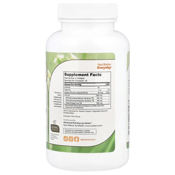 Alternative view of Zahler, Omega 3 Platinum+D™, Advanced Omega 3 Fish Oil + Vitamin D3, 90 Softgels