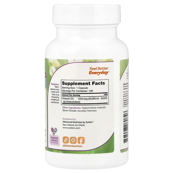 Alternative view of Zahler, Vitamin D3, 1,250 mcg (50,000 IU), 120 Capsules