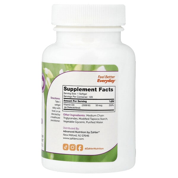 Alternative view of Zahler, Vitamin D3, 120 Softgels (50 mcg (2,000 IU)) Each