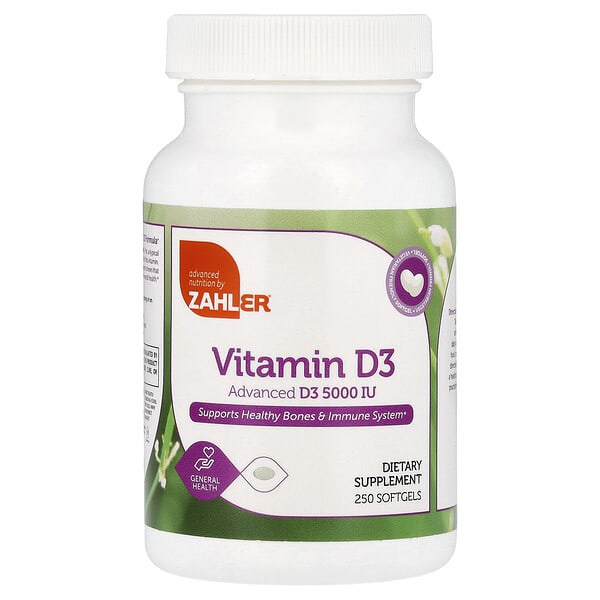 Zahler, Vitamin D3, Advanced D3, 250 Softgels (125 mcg (5,000 IU) per Softgel)