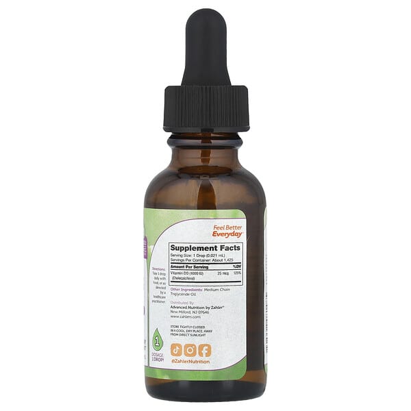 Alternative view of Zahler, Vitamin D3, Advanced D3 Formula, 25 mcg (1,000 IU), 1 fl oz (30 ml)