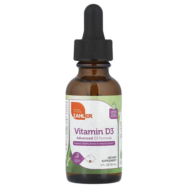 Zahler, Vitamin D3, Advanced D3 Formula, 25 mcg (1,000 IU), 1 fl oz (30 ml) 3 Zahler, Vitamin D3, Advanced D3 Formula, 25 mcg (1,000 IU), 1 fl oz (30 ml)