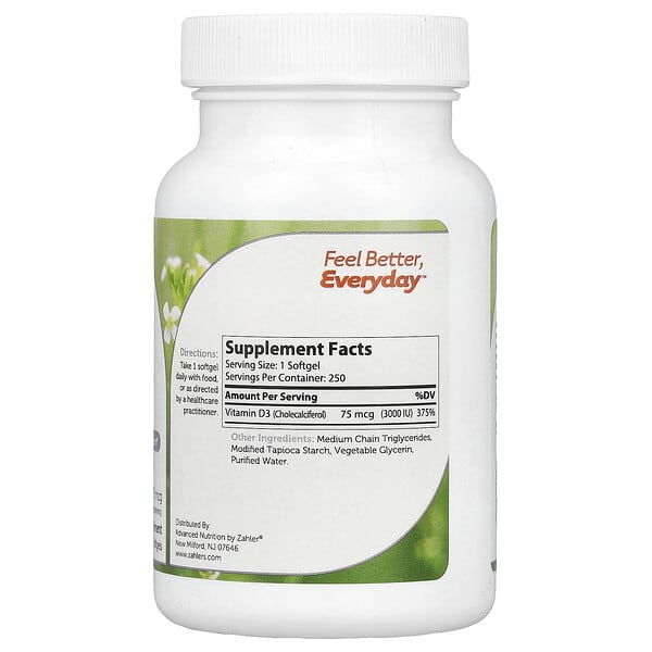 Alternative view of Zahler, Vitamin D3, Advanced D3 Formula, 75 mcg (3,000 IU), 250 Softgels
