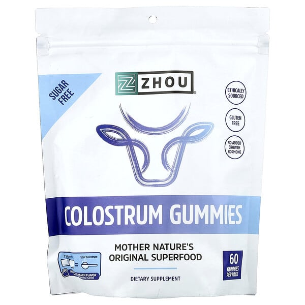 Zhou Nutrition, Colostrum Gummies, Natural Peach , 60 Gummies
