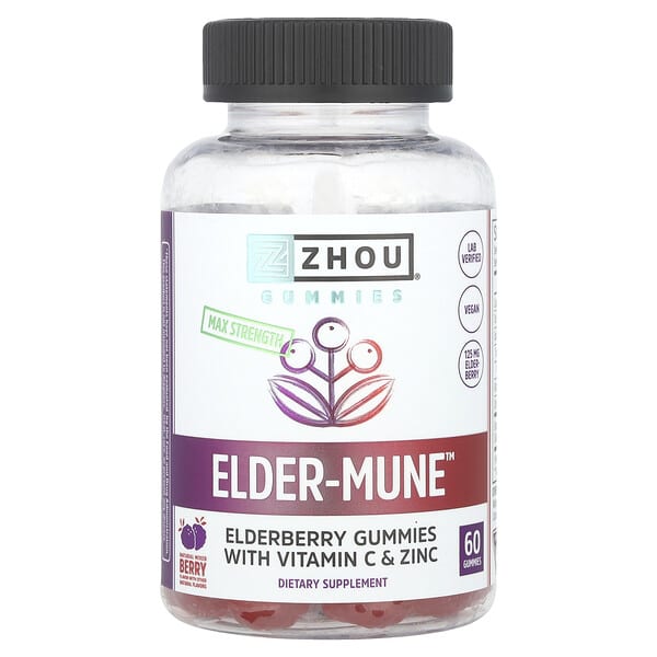 Zhou Nutrition, Elder-Mune™, Max Strength, Natural Mixed Berry, 60 Gummies