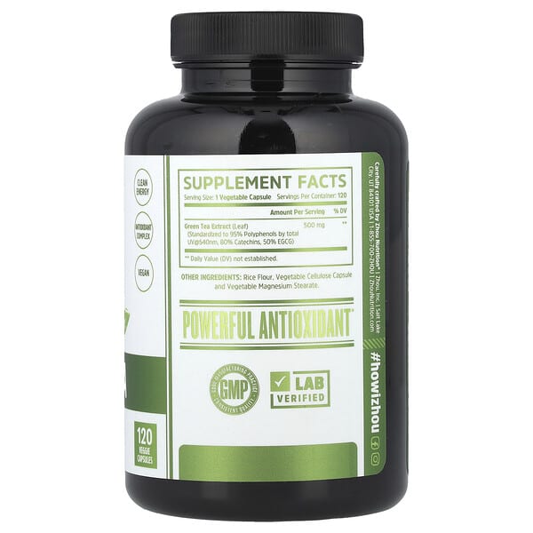 Alternative view of Zhou Nutrition, Green Tea Extract, 500 mg, 120 Veggie Capsules