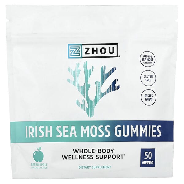 Zhou Nutrition, Irish Sea Moss Gummies, Green Apple, 50 Gummies (350 mg per Gummy)