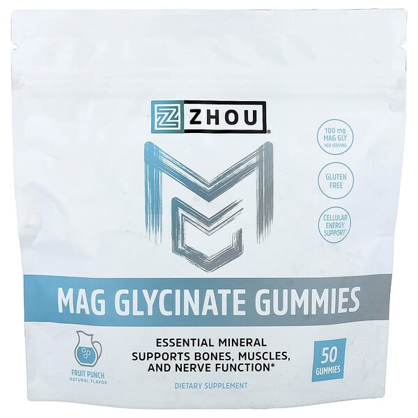 Zhou Nutrition, Mag Glycinate Gummies, Fruit Punch, 50 Gummies (50 mg per Gummy) 4 Zhou Nutrition, Mag Glycinate Gummies, Fruit Punch, 50 Gummies (50 mg per Gummy)