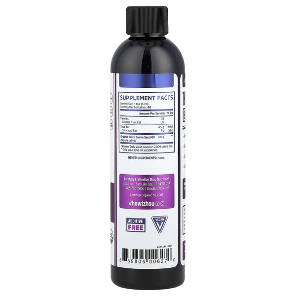 Alternative view of Zhou Nutrition, Organic Black Seed Oil, 8 fl oz (240 ml)