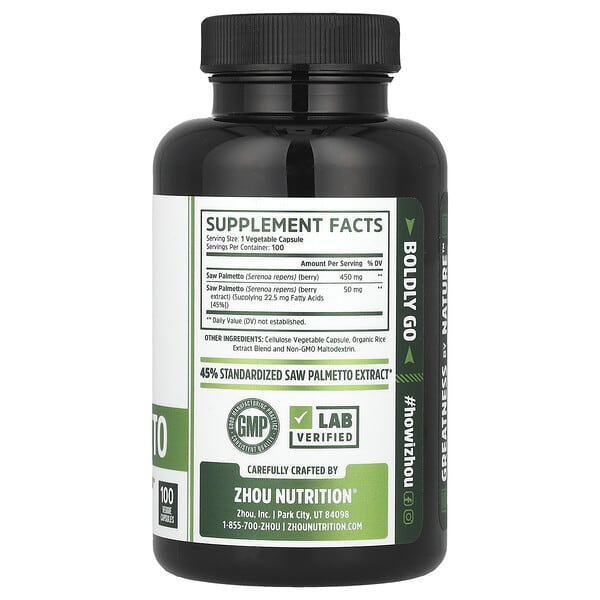 Alternative view of Zhou Nutrition, Saw Palmetto, 100 Veggie Capsules