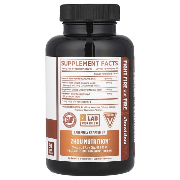 Alternative view of Zhou Nutrition, Turmeric, Curcumin with Ginger, 90 Veggie Capsules