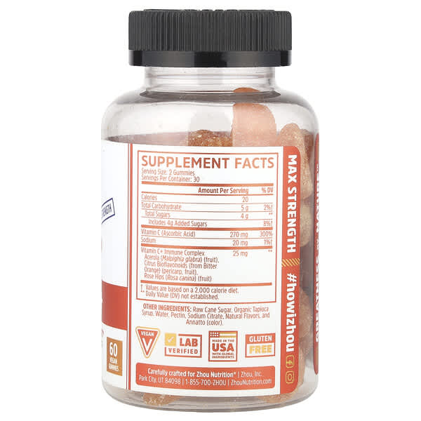 Alternative view of Zhou Nutrition, Vitamin C+, Orange Blast, 60 Vegan Gummies
