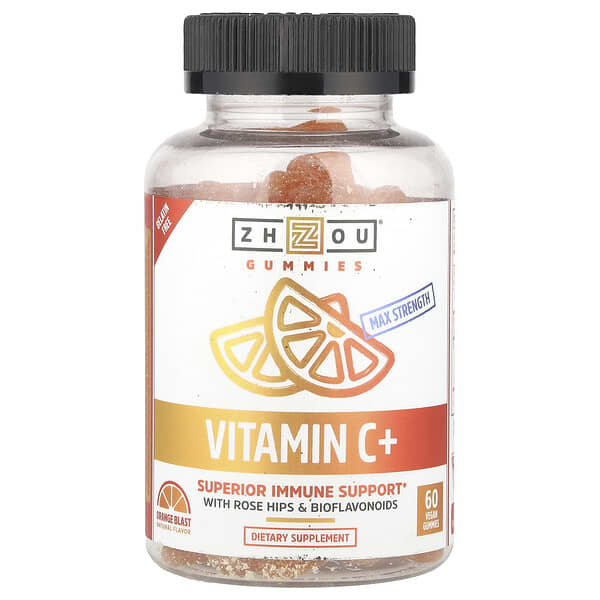 Zhou Nutrition, Vitamin C+, Orange Blast, 60 Vegan Gummies